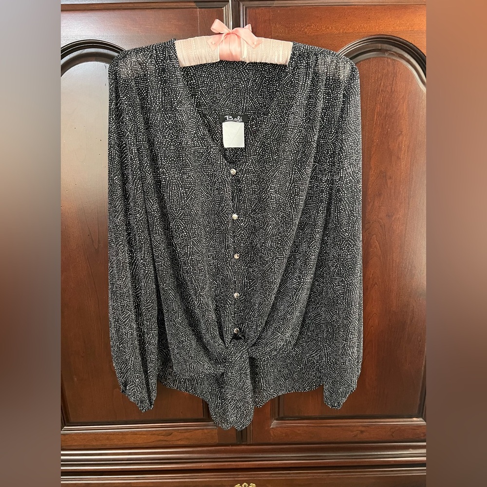 Bali Black and White Button-Down Blouse